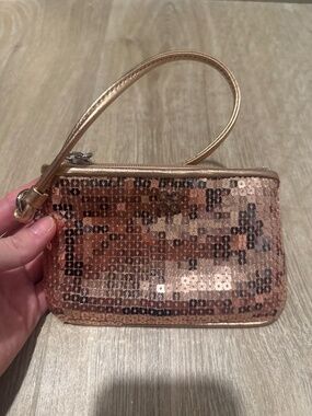 Coach Sequin Pouch Wristlet in Blush Champagne Color